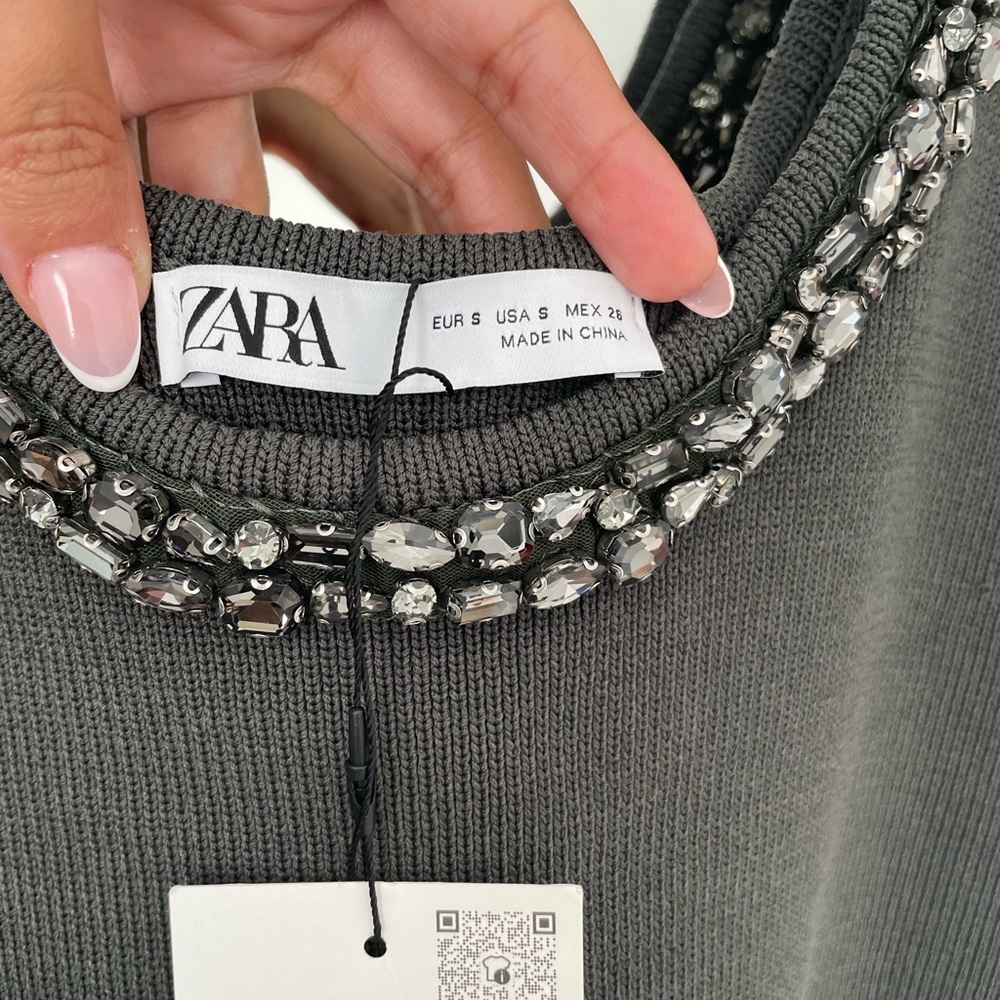 ZARA Embellished Gray Mini Dress - Picture 6 of 7